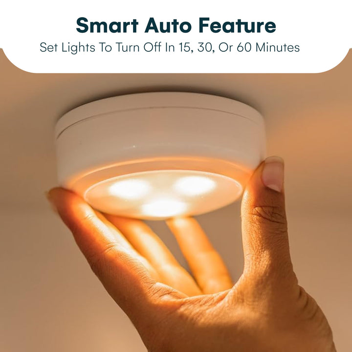 Wireless LED Puck Lights with Remote Control - Battery Operated Lights and Warm Light Under Cabinet, Closet, or Kitchen - Stick On Lights, Under Counter Lighting - Pack of 3, White
