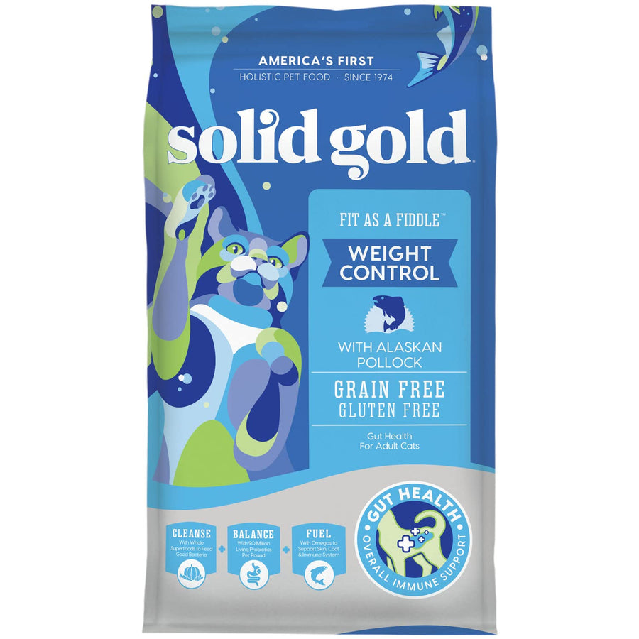 Fit as a Fiddle Weight Management Cat Food - Grain Free Dry Cat Food Indoor with Alaskan Pollock, Superfoods & Probiotics, 12 LB Bag