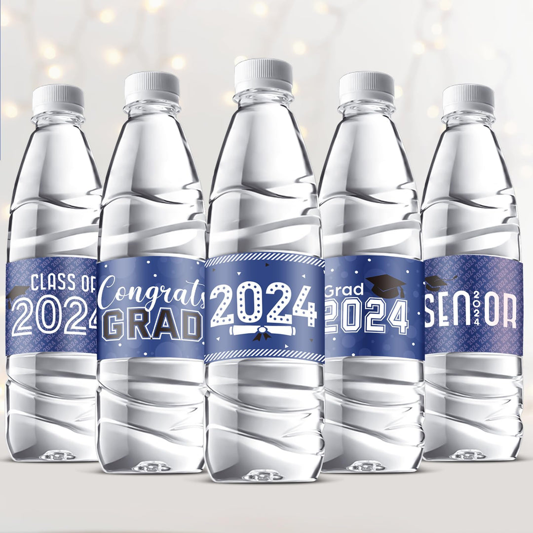 39 Pieces Graduation Decorations Water Bottle Labels Congrats Grad Stickers Class of Party Supplies for High School, College, Nursing, Doctorate Graduation Celebration Decor (Blue,2022 Style)