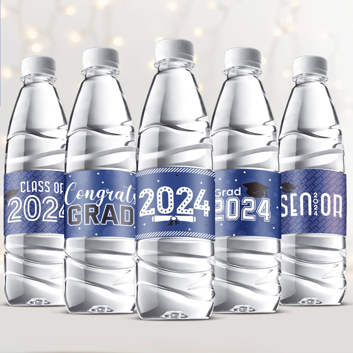 39 Pieces Graduation Decorations Water Bottle Labels Congrats Grad Stickers Class of Party Supplies for High School, College, Nursing, Doctorate Graduation Celebration Decor (Blue,2022 Style)