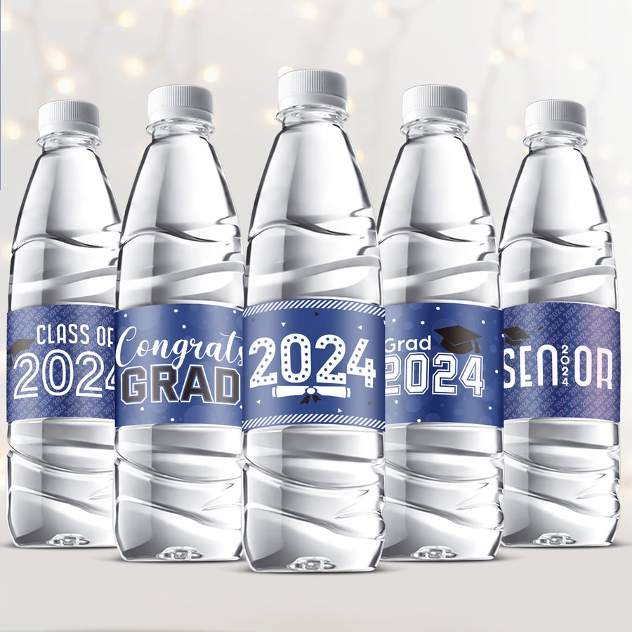39 Pieces Graduation Decorations Water Bottle Labels Congrats Grad Stickers Class of Party Supplies for High School, College, Nursing, Doctorate Graduation Celebration Decor (Blue,2022 Style)