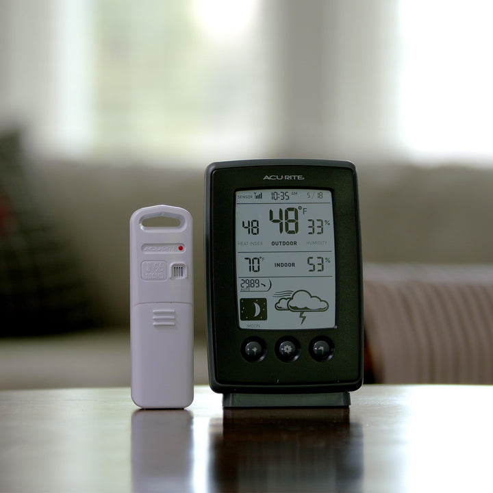 Digital Weather Forecaster with Indoor/Outdoor Temperature, Humidity, and Moon Phase (00829), Black