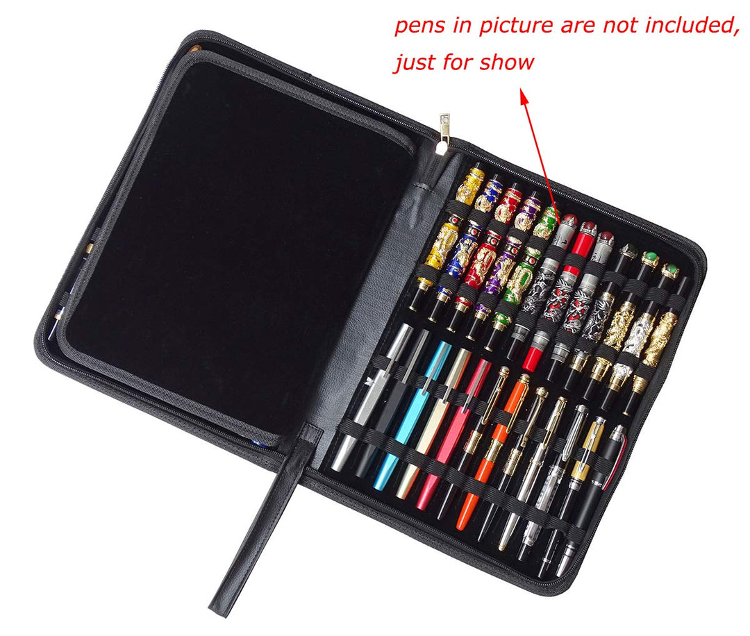 48 Fountain Pen Case PU Leather, Rollerball Pen Display Holder Bag, Pouch Large Capacity for your Collection - Black