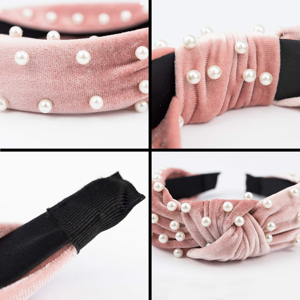 Pearl Headbands 6 Colors, Knotted Headbands for Women Fashion Turban Headband Hair Bands Wide Headbands Accessories for Girls with 1 Pouch Bag