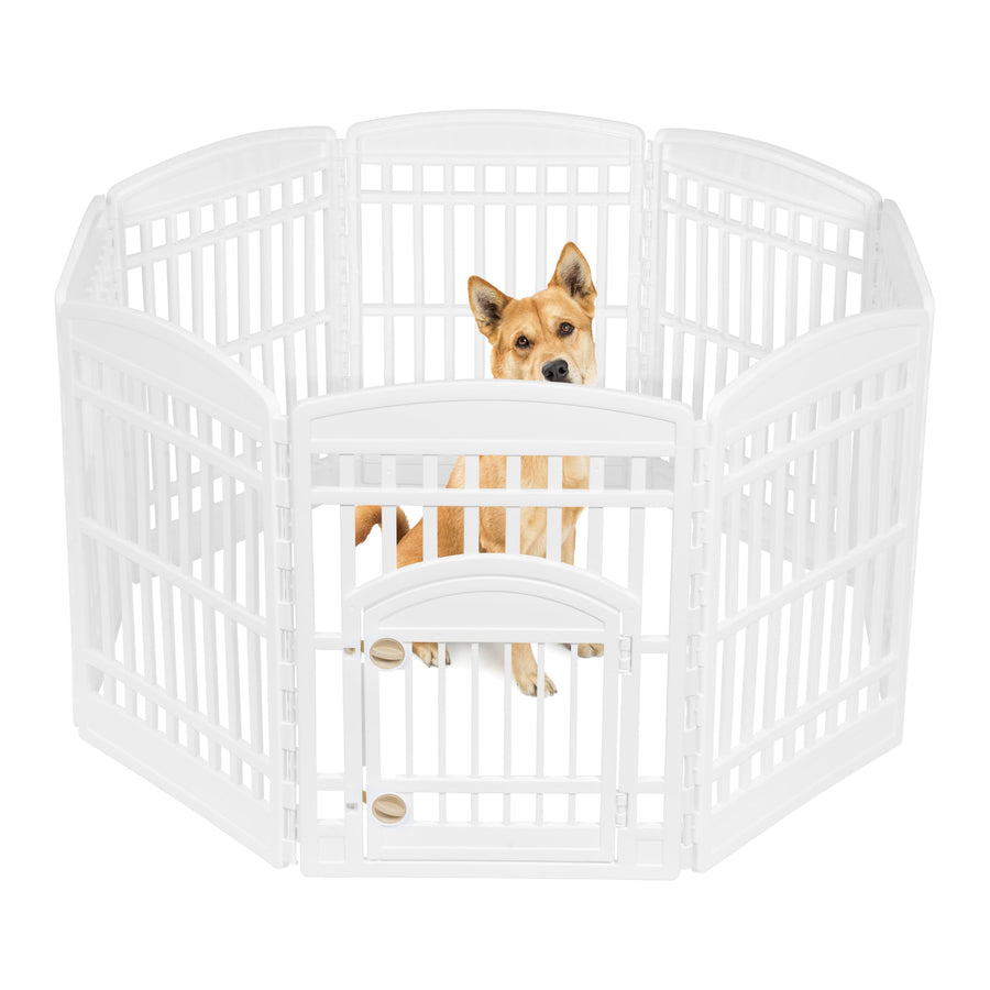USA 34 8-Panel Pet Dog Puppy Playpen with Door, For Medium and Large Dogs, Keep Pets Secure, Easy Assemble, Fold It Down, Easy Storing, Customizable, White