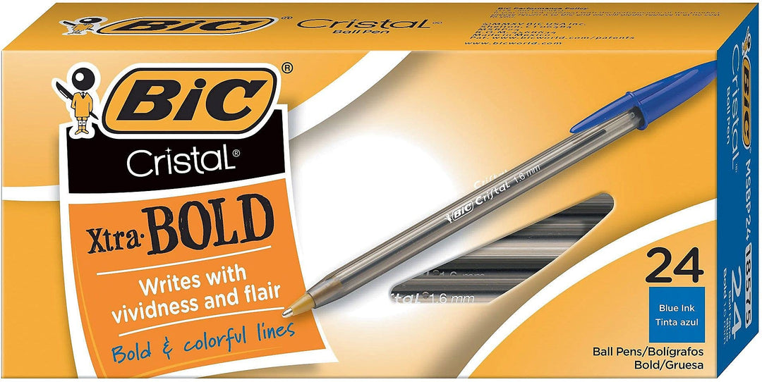 Cristal Xtra Bold Ballpoint Pen, Bold Point (1.6mm) For Vivid And Dramatic Lines, Blue, 24-Count