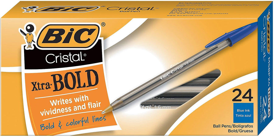 Cristal Xtra Bold Ballpoint Pen, Bold Point (1.6mm) For Vivid And Dramatic Lines, Blue, 24-Count