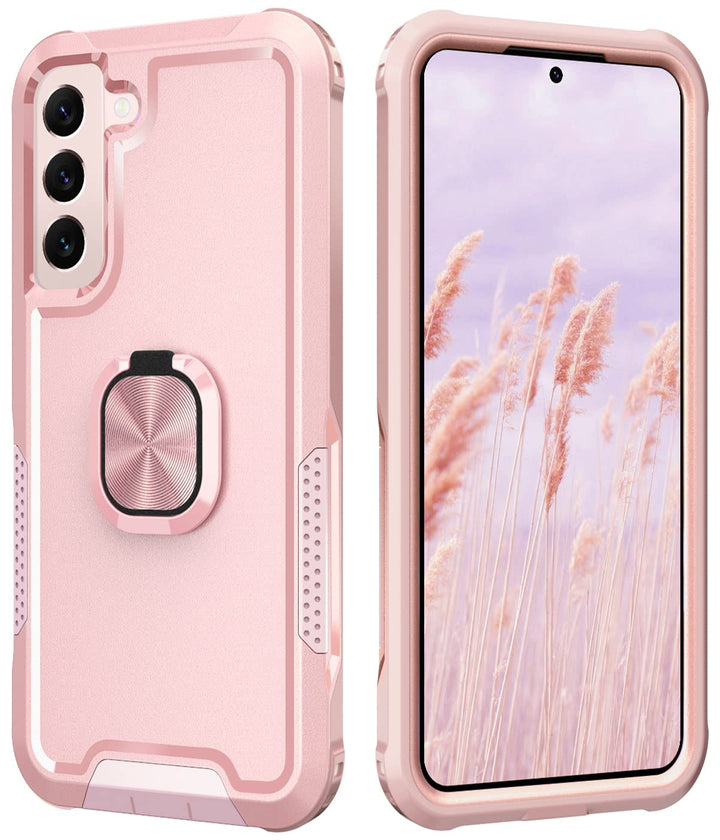 for Samsung Galaxy S22 Plus Case Heavy Duty Full Body Shockproof Kickstand with 360°Ring Holder Support Car Mount Hybrid Bumper Silicone Hard Back Cover for Samsung S22 Plus 6.7 Rose Gold