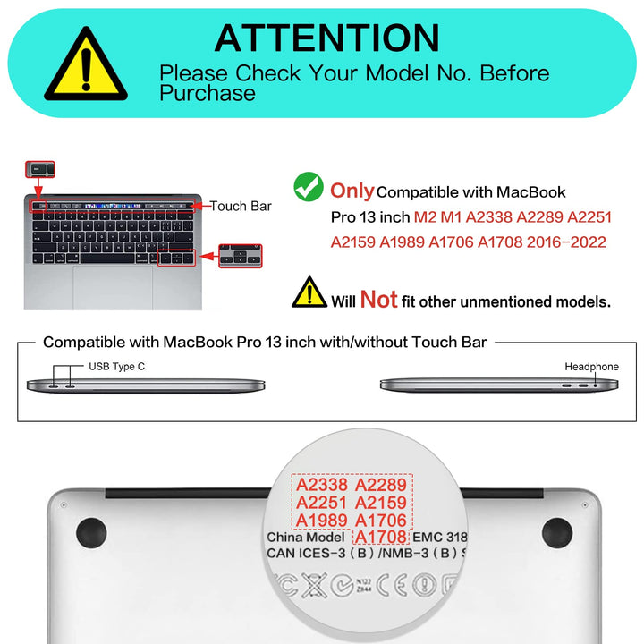 Compatible with MacBook Pro 13 inch Case M2 2024, 2023, 2022-2016 A2338 M1 A2251 A2289 A2159 A1989 A1708 A1706, Plastic Plants Hard Shell Case&Keyboard Cover Skin&Screen Protector, Transparent