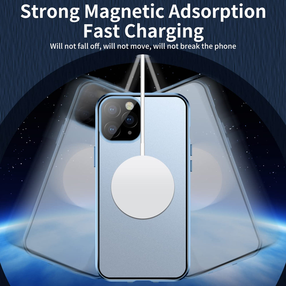 Case for iPhone 13 Pro Max, Compatible with Magsafe 360 Degree Full Body Protection Case Magnetic Attraction Metal Bumper+Front Glass+PC Back Cover for iPhone 13 Pro Max (6.7 inch) (Blue)