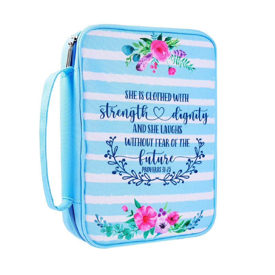 Floral Bible Cover Case with Scripture Carrying Book Case Church Bag with Protective with Handle, Zipper and Pockets for Standard Size Bible, Gift for Women Girl Kids 11“x8.5”x2.5