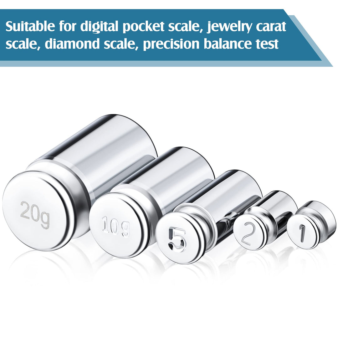 1g 2g 5g 10g 20g Gram Set for Digital Scale Balance and 1 Piece Calibration Weight Tweezer, Silver