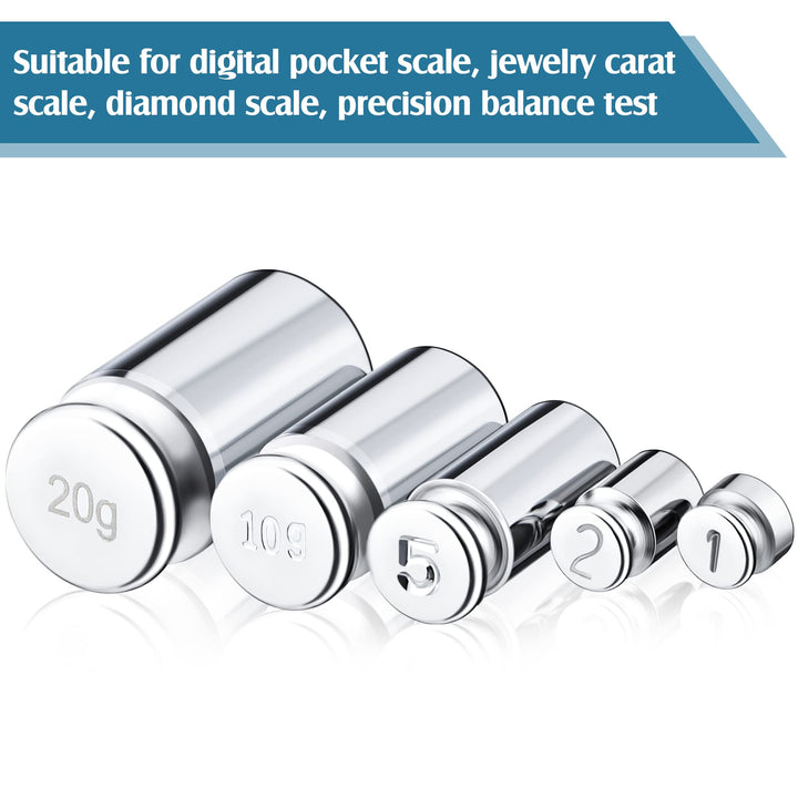 1g 2g 5g 10g 20g Gram Set for Digital Scale Balance and 1 Piece Calibration Weight Tweezer, Silver