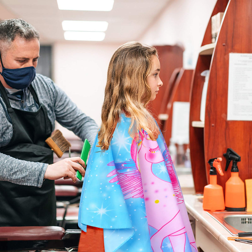 Kids Haircut Cape, Unicorn Salon Barber Cape Hair Stylist Cover, Waterproof Hairdresser Apron for Child Boys Girls, 47x39 Extra Long Hair Cutting Apron with Clip Closure (Unicorn)