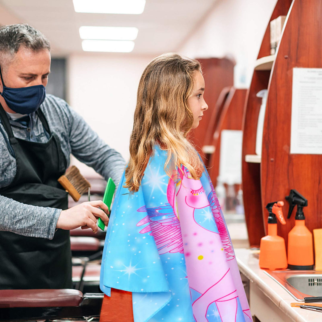 Kids Haircut Cape, Unicorn Salon Barber Cape Hair Stylist Cover, Waterproof Hairdresser Apron for Child Boys Girls, 47x39 Extra Long Hair Cutting Apron with Clip Closure (Unicorn)