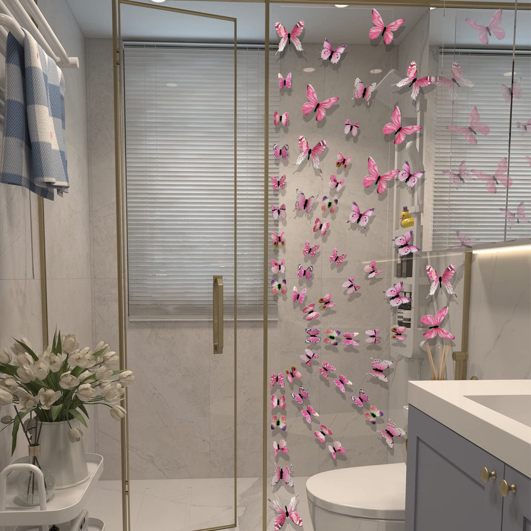 3D Butterfly Wall Stickers Arts Decor Crafts for Kids Girls, Home Decorations for Living Room Baby Bedroom Bathroom Nursery Classroom Office Decals 60PCS (60 Pink)