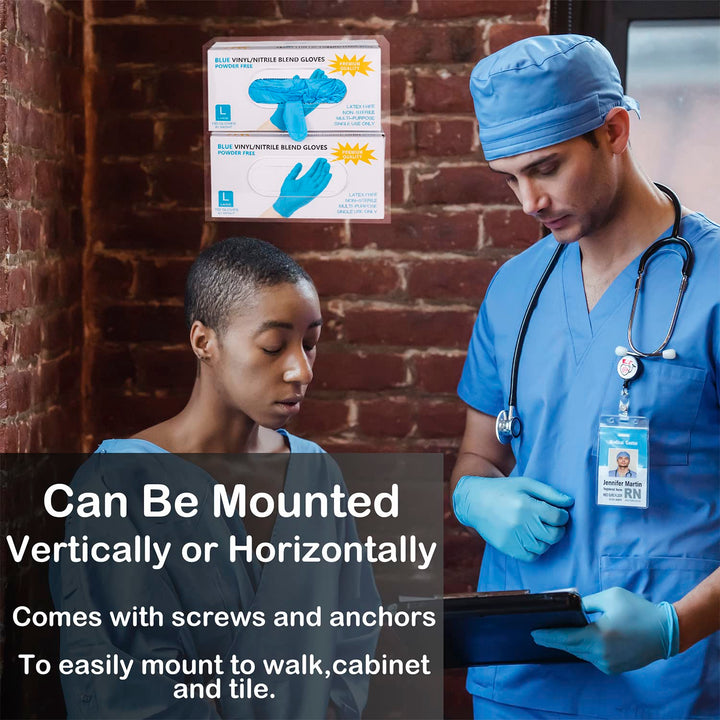 Glove Box Holder Dispenser Acrylic Double Side Loaded Clear Rack Storage Organizer for Medical, Latex, Rubber, Nitrile, Exam, Disposable Glove Boxes and Face Mask Holder Standing or Wall Mount