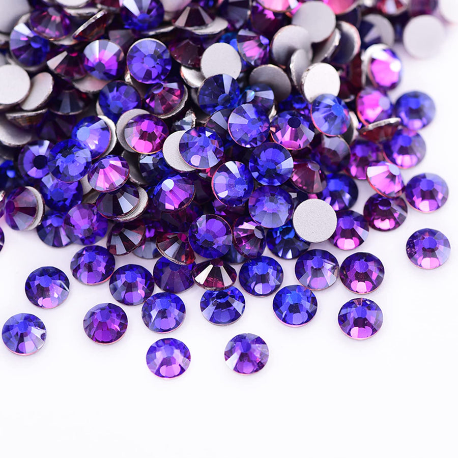288 Pieces SS30 Flatback Rhinestones, 6.5MM Flatback Crystal Rhinestones for Craft Nails Dance Costumes, Non Hotfix Rhinestones (Purple Velvet)