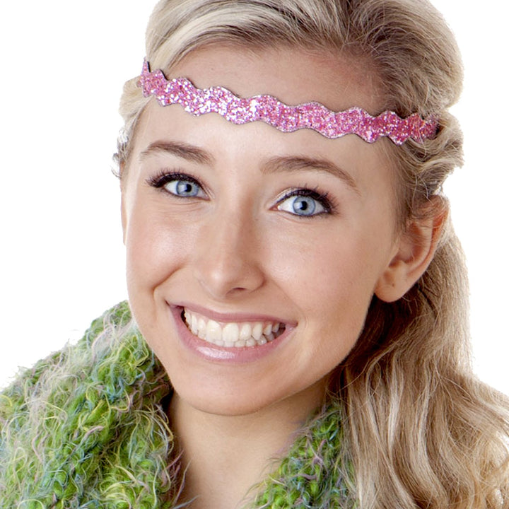 Hipsy Women's Adjustable NO SLIP Bling Glitter Headband Mixed 3pk (Light Pink)