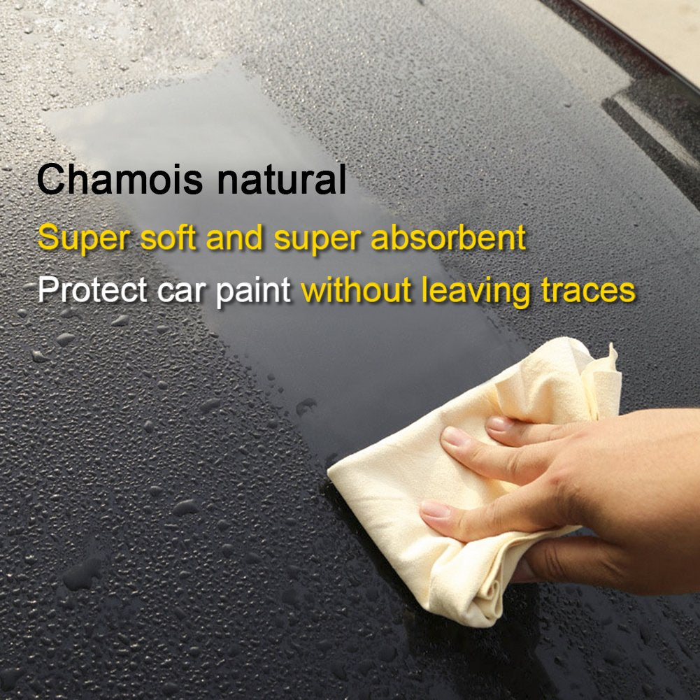 Car Drying Towel Natural Chamois Cleaning Cloth, Super Absorbent, for Auto Car Washing and for Precision Instrument (15.7in x19.5in 2-Pack)