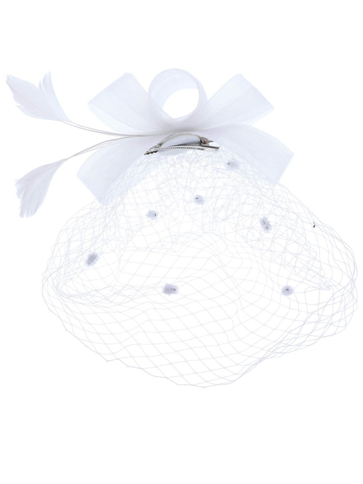 Bowknot Fascinator Hat Tea Party Hat Feathers Veil Mesh Headband and Short Lace Gloves Floral Lace Gloves(White, Adult)