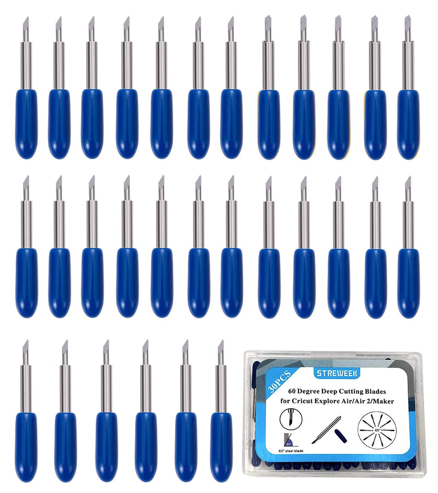 30PCS 60°Deep Cut Replacement Blades, , The Cutting Blades for Cricut/Explore Air/Air 2/Maker, Perfect for Cutting Medium Such as Vinyl Fabric.