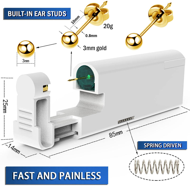 2PCS Ear Nail Gun Disposable Aseptic Household Ear Piercing Gun Portable Ear Piercing Gun Group Ear Piercing Tools 3MM Gold