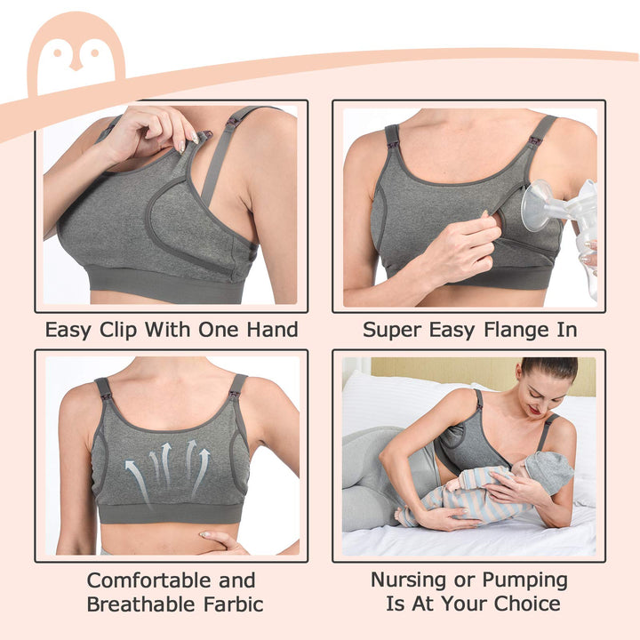 Pumping Bra, Pumping Bra Hands Free 2 Pack Comfortable All Day Wear Pumping and Nursing Bra in One Holding Breast Pump for Spectra, Lansinoh, Medela