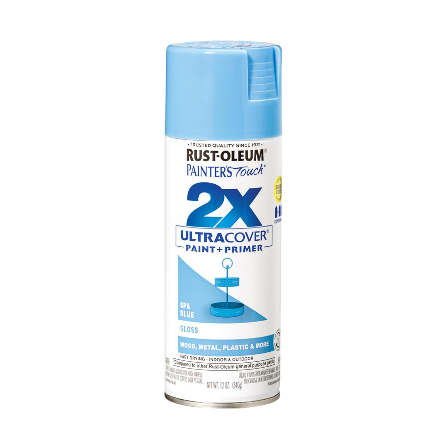334045 Painter's Touch 2X Ultra Cover Spray Paint, 12 oz, Gloss Spa Blue