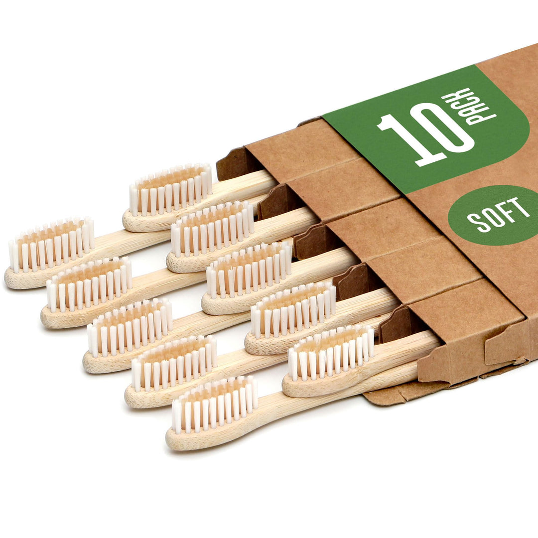 Biodegradable Bamboo Toothbrushes 10 Pack - BPA Free Soft Bristles Toothbrushes, Eco-Friendly, Compostable Natural Wooden Toothbrush