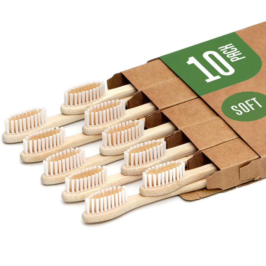 Biodegradable Bamboo Toothbrushes 10 Pack - BPA Free Soft Bristles Toothbrushes, Eco-Friendly, Compostable Natural Wooden Toothbrush