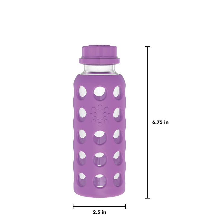 9-Ounce BPA-Free Glass Water Bottle with Flat Cap and Silicone Sleeve, Grape