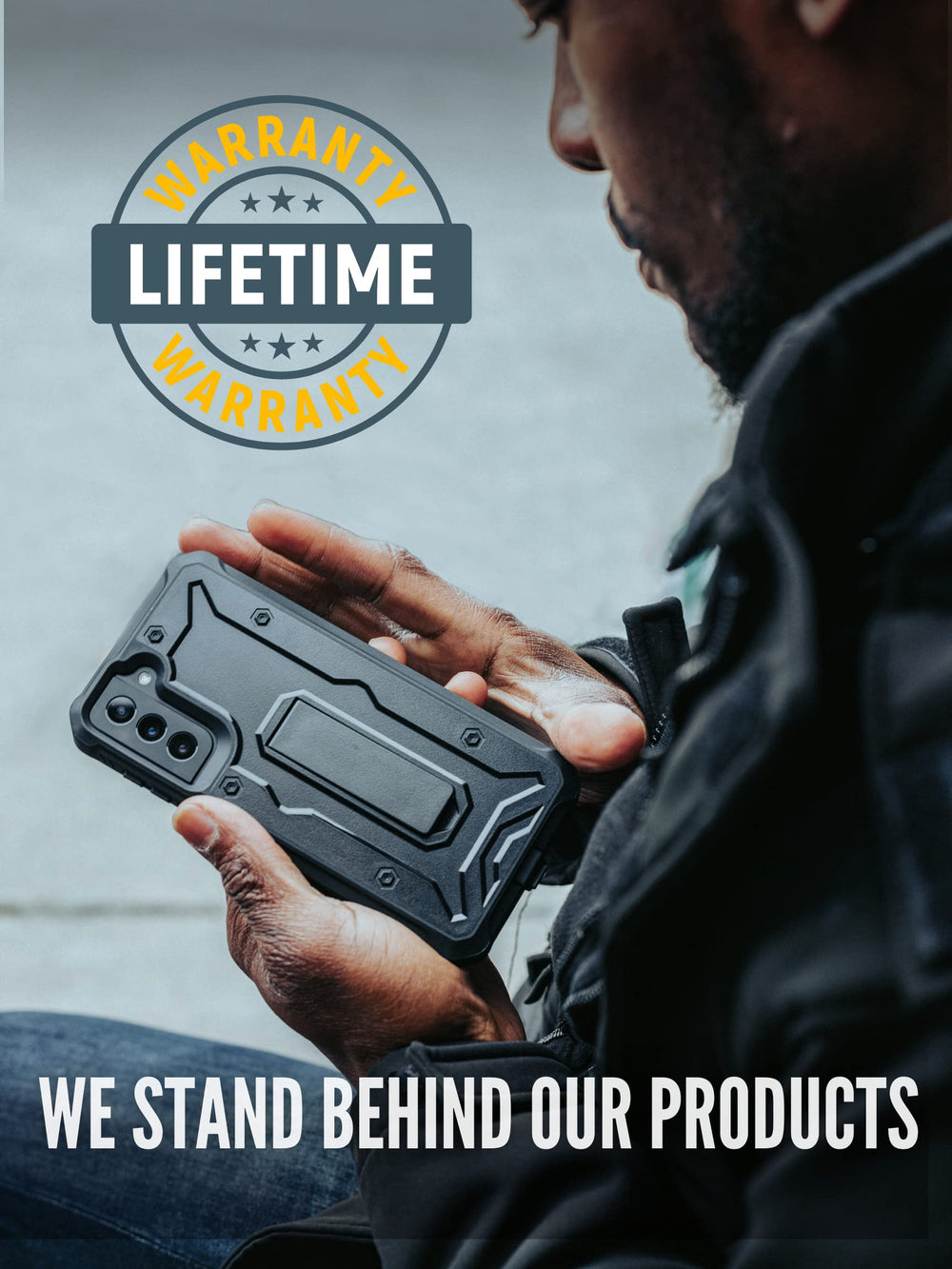 CaseBorne V Compatible with Samsung Galaxy S21 FE 5G Case (2022 Released), Full-Body Dual Layer Rugged Kickstand Case Screenless- Black