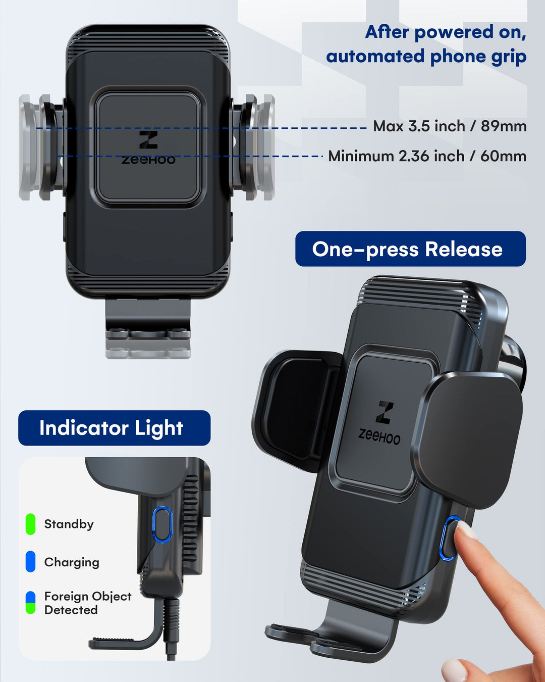 ZeeHoo Wireless Car Charger,Fast Charging Auto-Clamping Car Mount,Qi Air Vent Phone Holder for iPhone 13 12 Mini 11 Pro Max XS XR 8,Samsung Galaxy S22 S21 S20 S10 S9 Note 20 10 9 8,Pixel,LG