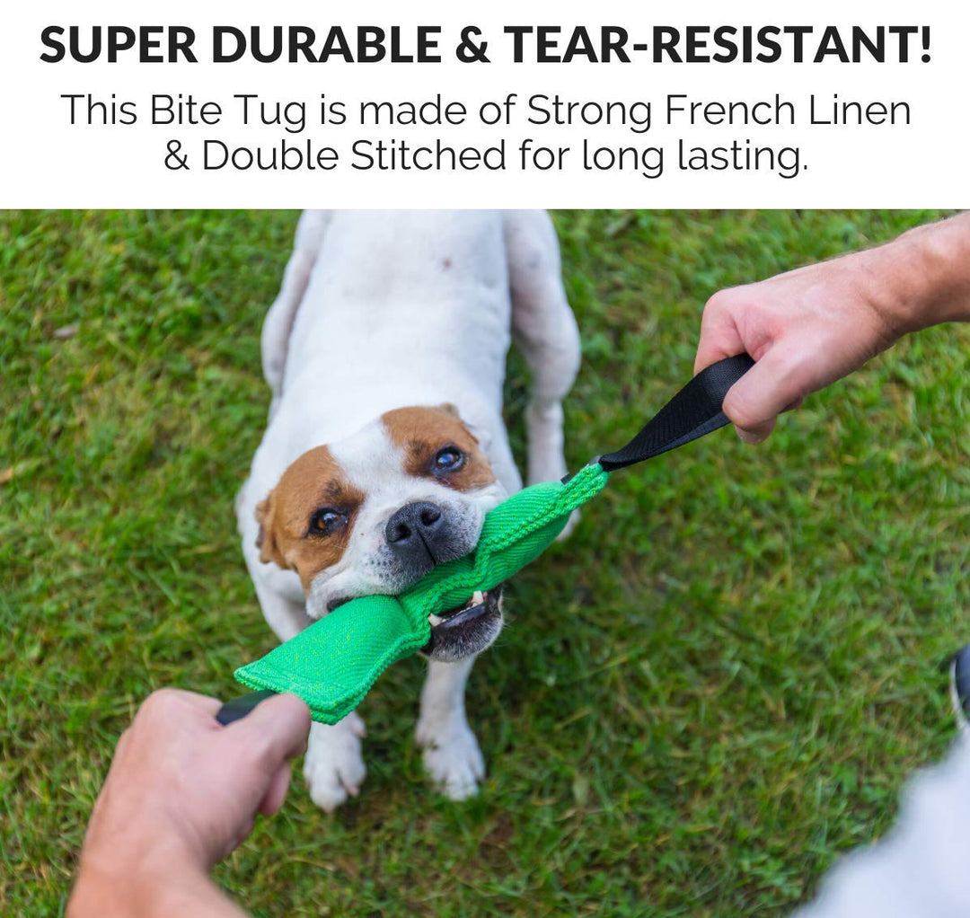K9 Dog Bite Tug Toy with 2 Strong Handles - Made of Durable & Tear-Resistant French Linen - Perfect for Tug of War, Fetch & Puppy Training - Ideal for Medium to Large Breeds