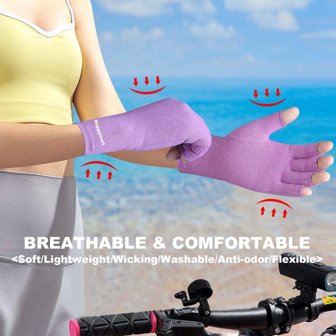 2 Pairs Arthritis Gloves for Women for Pain, Compression Gloves for Carpal Tunnel Relief, Rheumatoid Osteoarthritis, Fingerless Gloves for Women and Men, Typing (Pink, Medium)