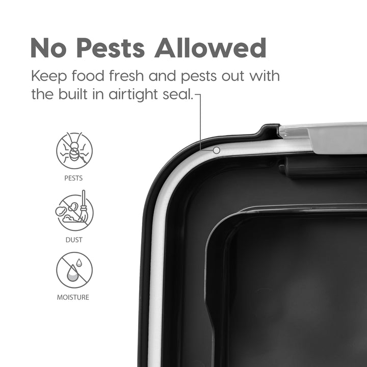 USA Airtight Dog Food Storage Container, Up to 30 lbs, Attachable Wheels, for Dog Cat Bird and other Pet Food Storage Bin, Keep Fresh, Easy Mobility, BPA Free, Black