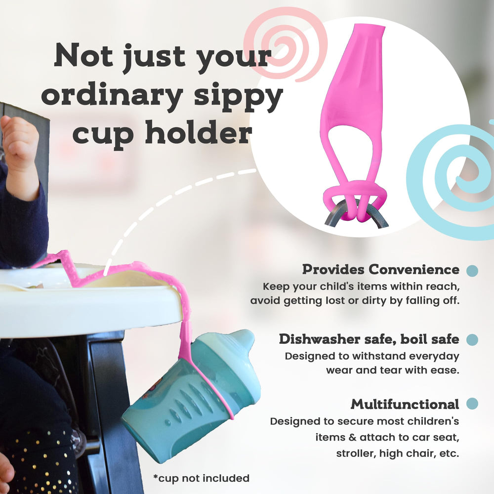 Cup Catcher - Patented Safety Tether to attach Sippy Cups, Bottles, Toys & Pacifiers to Strollers, High Chairs & Car Seats, Made in USA, Food grade, Dishwasher Safe (Navy)