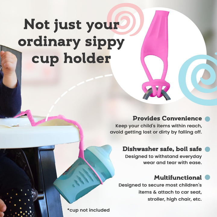 Cup Catcher - Patented Safety Tether to attach Sippy Cups, Bottles, Toys & Pacifiers to Strollers, High Chairs & Car Seats, Made in USA, Food grade, Dishwasher Safe (Navy)