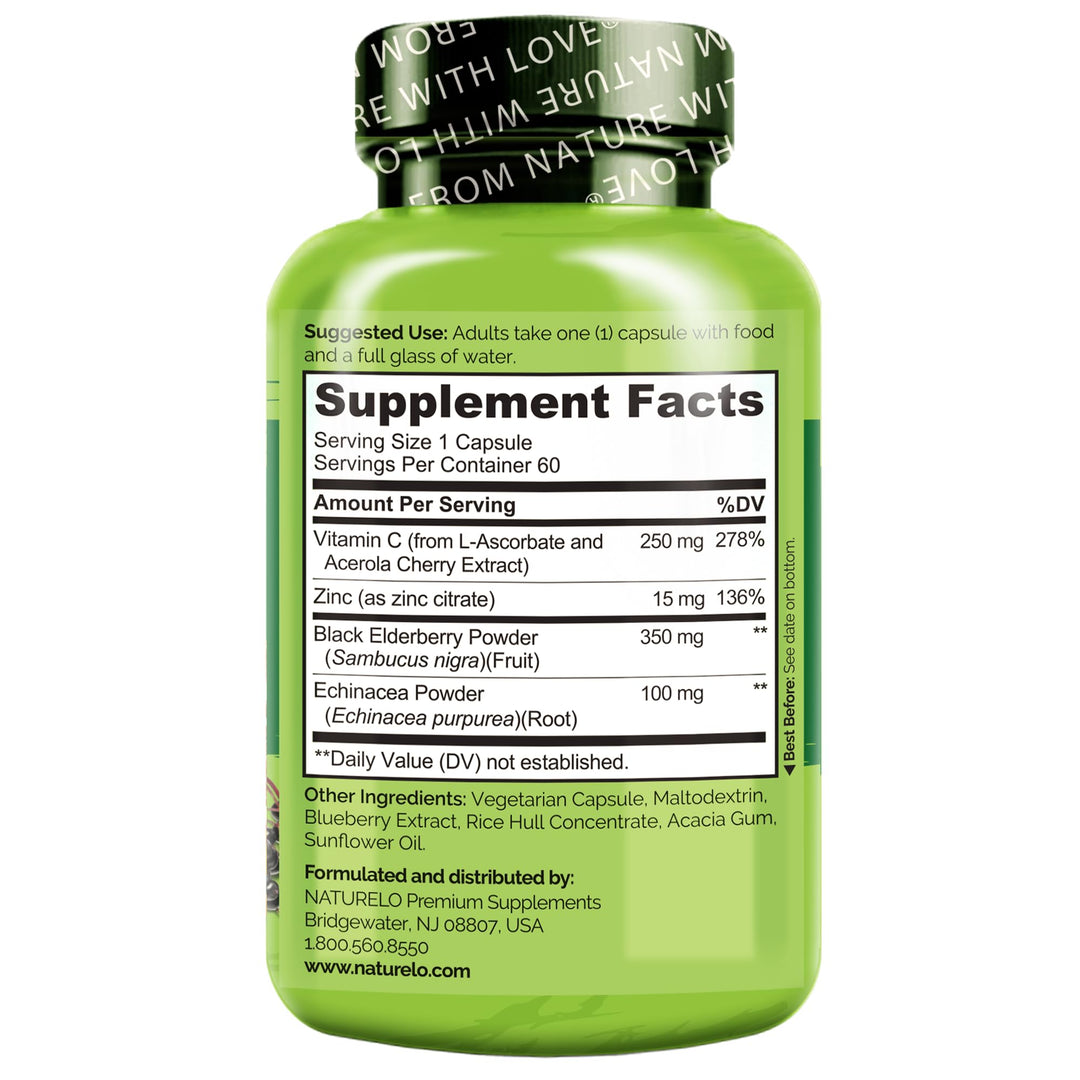 Immune Support – Vitamin C, Elderberry, Zinc, Echinacea – Natural Immunity Boost w/Antioxidant, Herbal & Mineral Defense - 60 Vegan Capsules