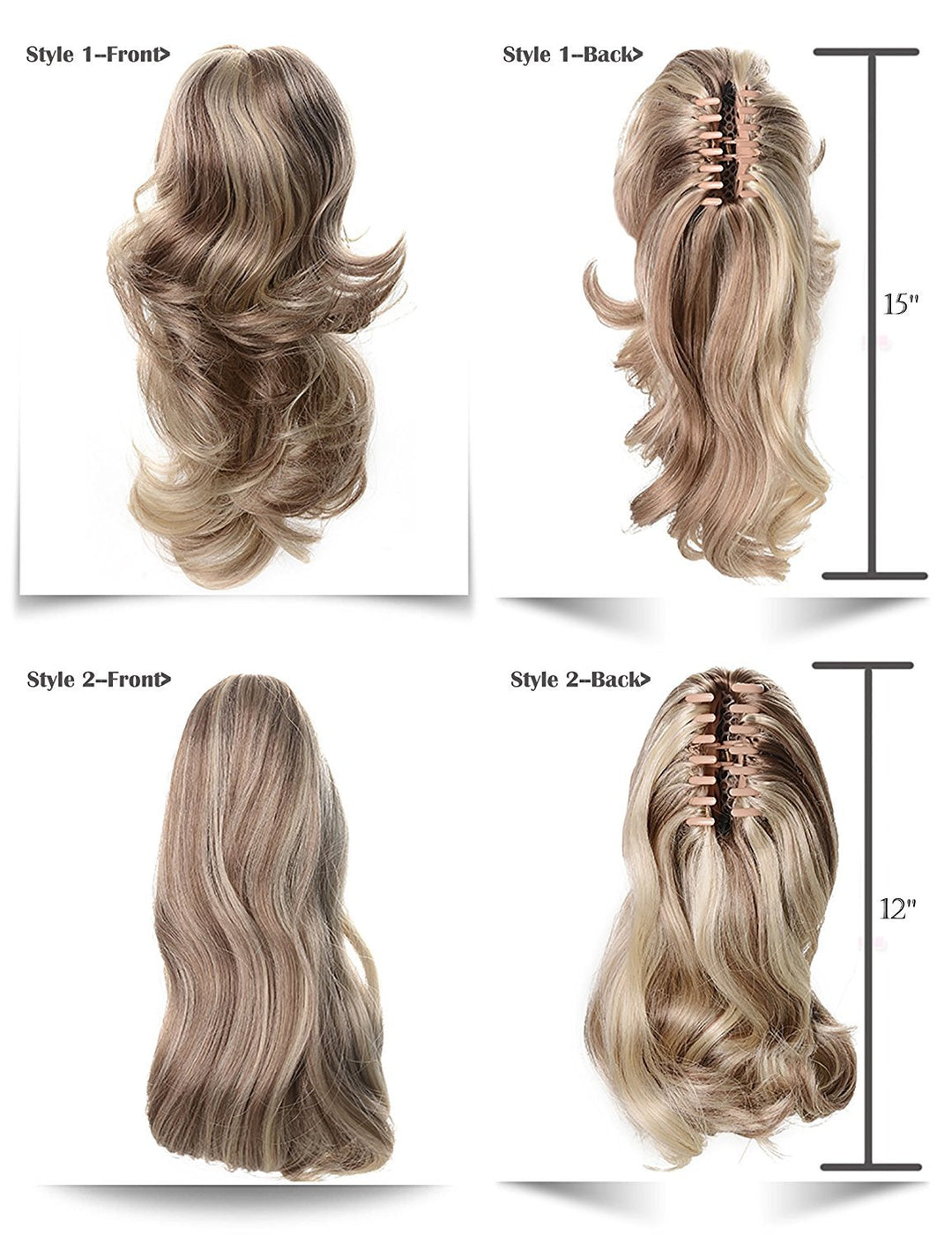 12 Dual Use Straight Curly Styled Clip In Claw Ponytail Hair Extension Synthetic Hairpiece 125g with a jaw/claw clip (H16-613 Blonde with Highlights)
