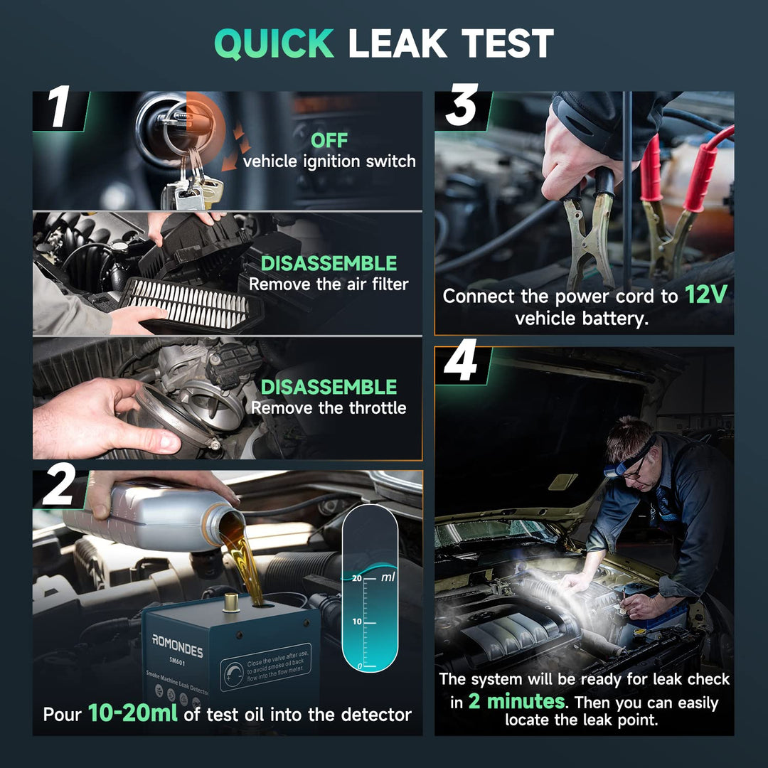 SM601 EVAP Smoke Machine Automotive Leak Detector, Vacuum Leak Tester, Diagnostic Fuel Pipe Leak Tester with Flow Meter for All Cars, Motorcycles, Snowmobiles, ATV, Light Trucks, Boats