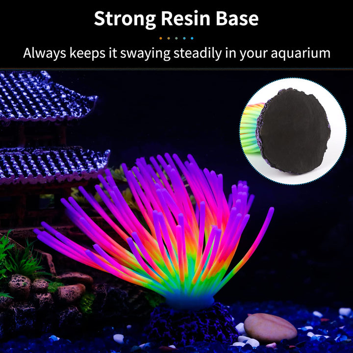 Aquarium Imitative Rainbow Sea Urchin Ball Artificial Silicone Ornament with Glowing Effect for Fish Tank Landscape Decoration