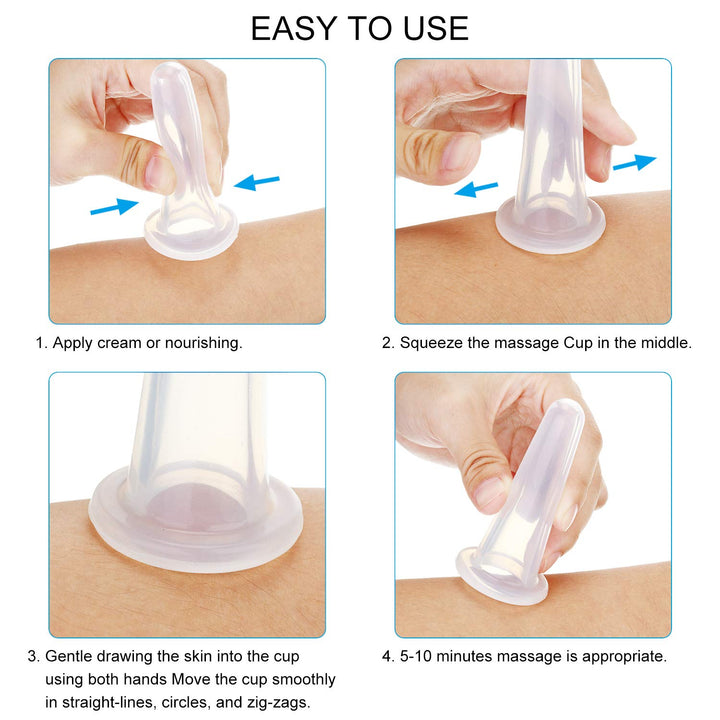 Silicone Facial Cupping Set, Vacuum Massage Cup Kit for Body, Face, Neck, Back, and Eye, 6 Cups and Exfoliating Brush