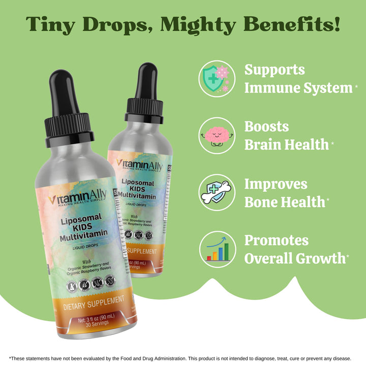 Liposomal Kids Liquid Multivitamin | Non-GMO | Clean | Sugar Free | Gluten Free | Organic Berry Flavors | Immune Support | Bone Health | Overall Wellness | 30 Servings | 3 fl oz