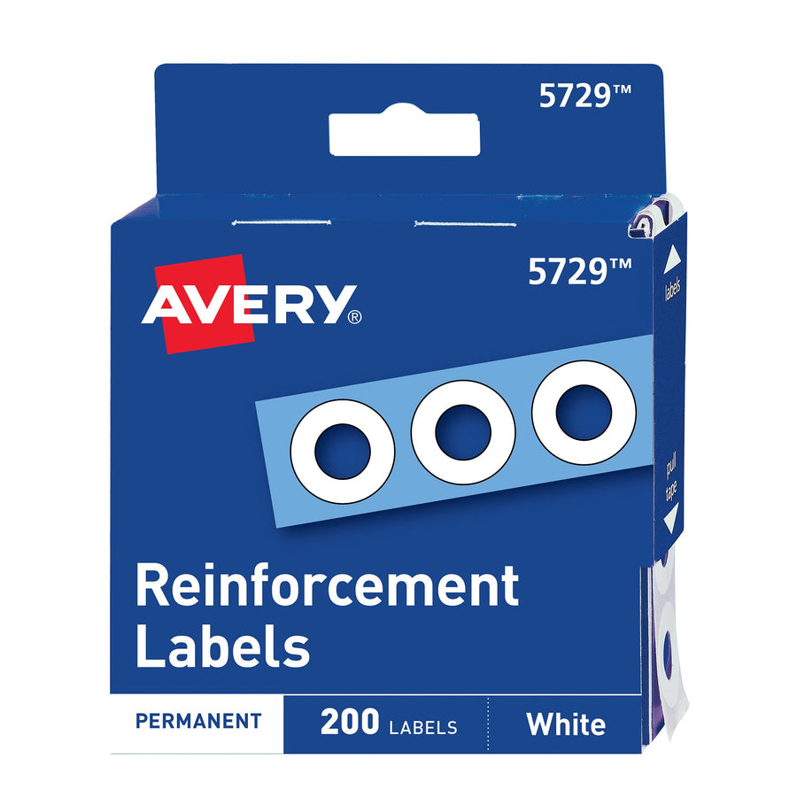 Avery Self-Adhesive Hole Reinforcement Stickers, 1/4 Diameter Hole Punch Reinforcement Labels, White, Non-Printable, 200 Labels Total (5729)