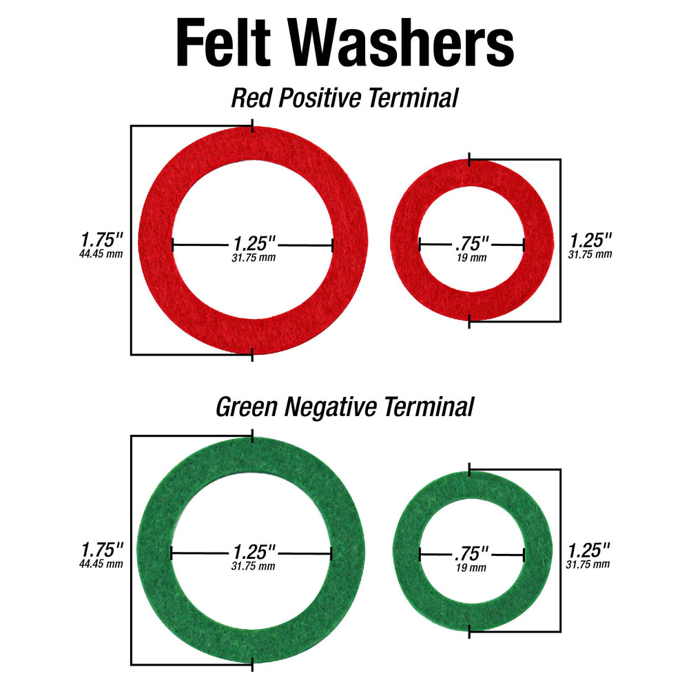 Battery Terminal Protector Anti-Corrosion Felt Fiber Washers, 10 Green and 10 Red, 10 Sets, Prevent Battery Corrosion, Green Felt, Red Felt, Battery Terminal Felt Pads