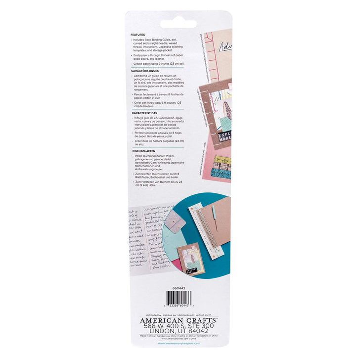 , Journal Book Binding Punch Guide Set, Includes Guide, Awl, Curved and Straight Needle, Waxed Thread, Japanese Stitching Template and Storage, for Japanese and Copic Bound Books