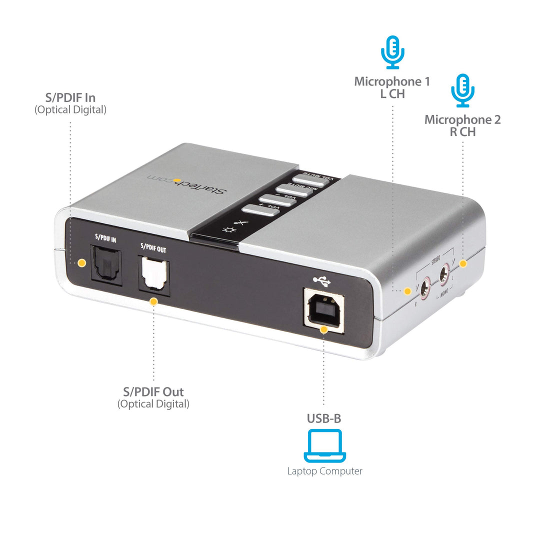 7.1 USB Sound Card - External Sound Card for Laptop with SPDIF Digital Audio - Sound Card for PC - Silver (ICUSBAUDIO7D)