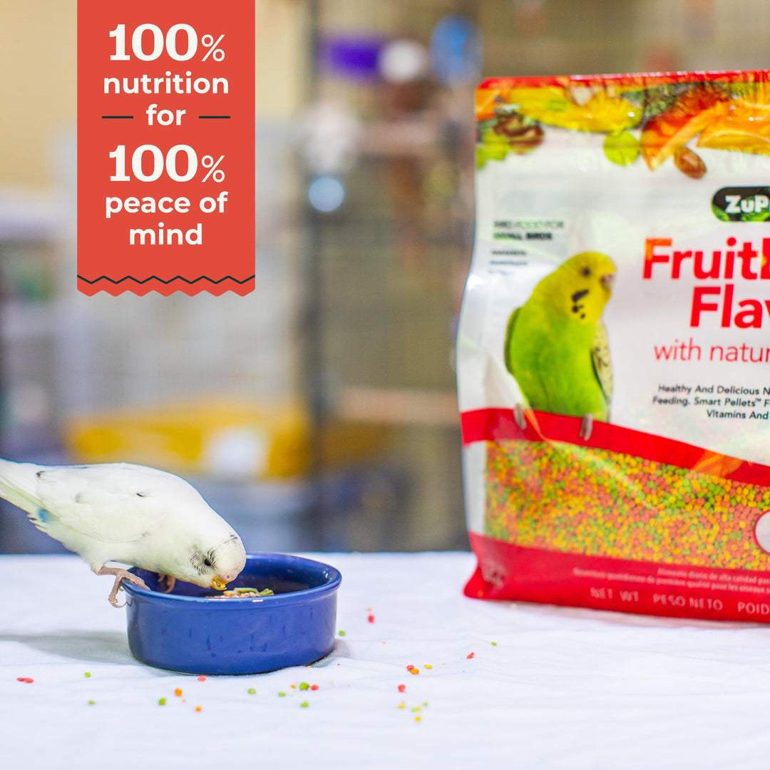 FruitBlend Bird Pellets, Daily Bird Food for Parakeet, Budgie, Parrotlet, Dove, Core Nutrition for Small Birds, Made in USA, Parakeet Food, Budgie Food (S, 2 lb)